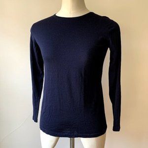 Tse Crew Neck Long Sleeve Sweater Navy Blue Super Fine Wool Size Medium